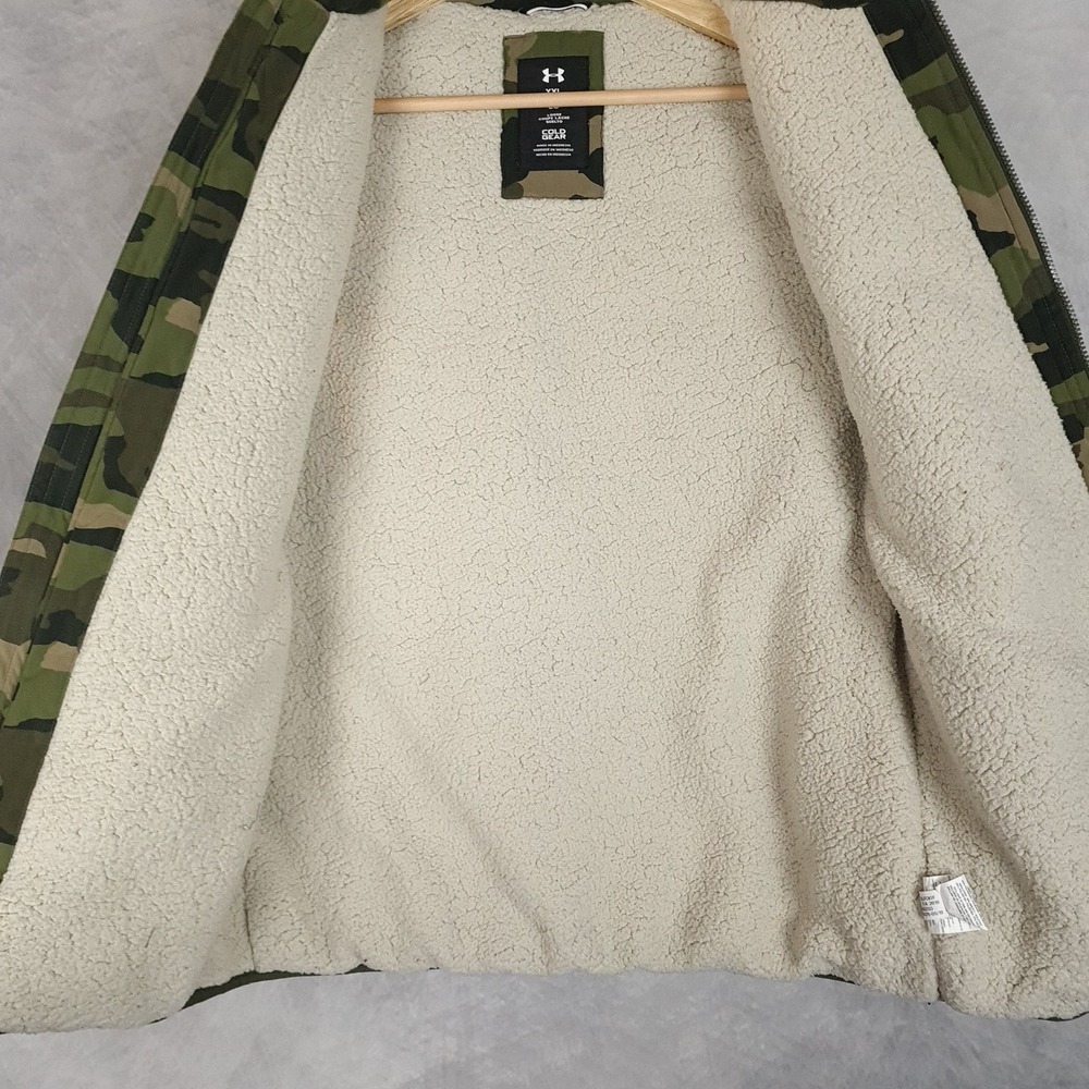 Under Armour Vest Boys XL 18-20 Green Camo Fleece Lined Puffer ColdGear Storm - Picture 5 of 16